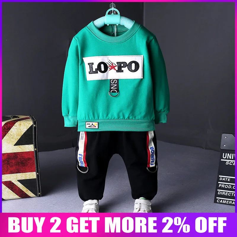 

boys clothing set autumn kids sport suit full sleeves letter t-shirt+pants outfits 2pcs t-shirt tops + pants 2018 kids tracksuit