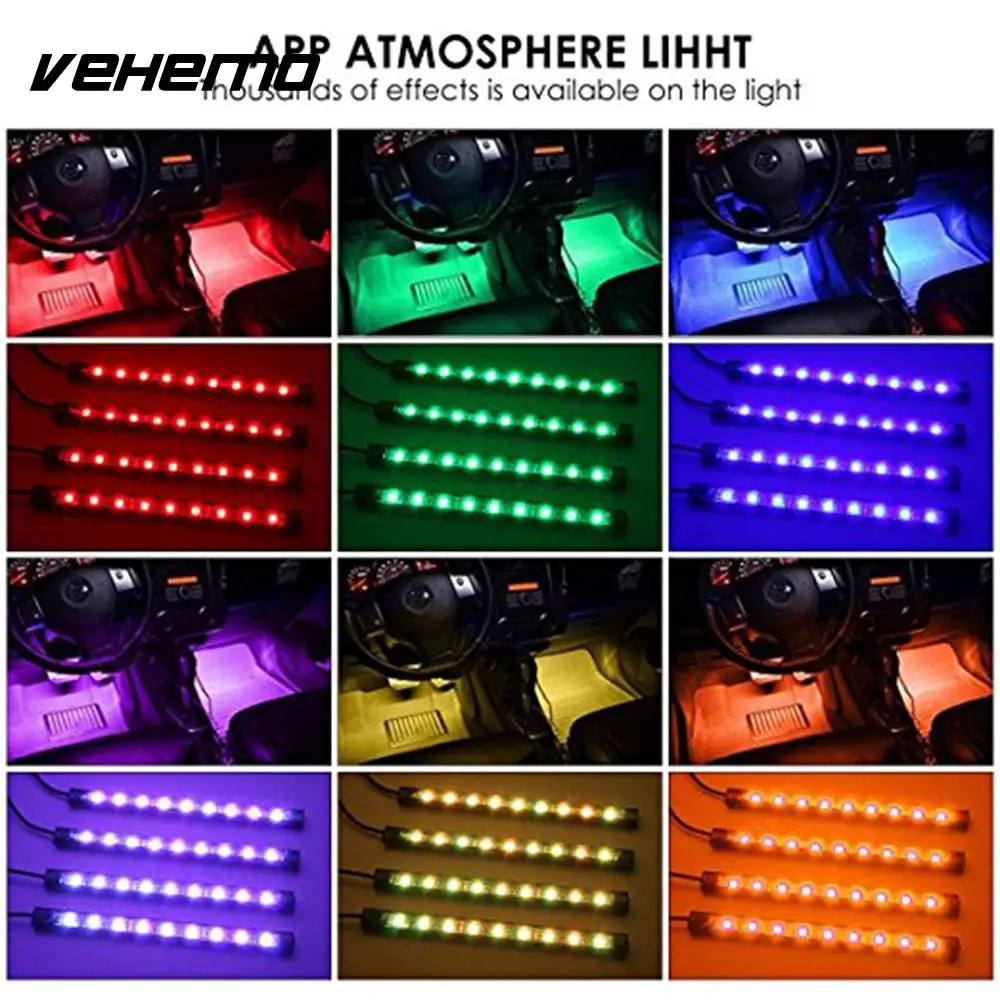 Vehemo RGB приложение супер яркий прочный светодио дный гирлянды СВЕТОДИОДНЫЕ домашний декор салона автомобиля огни полосы днища свет светодиодные ленты атмосфера лампа