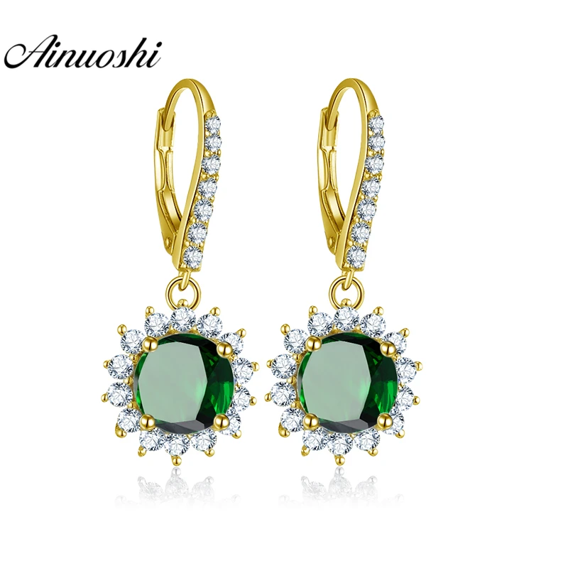 AINUOSHI 10K Solid Yellow Gold Drop Earring 4ct Round Cut Dark Green Color SONA Diamond Women Jewelry Gifts Click Back Earring AINUOSHI 10K Solid Yellow Gold Drop Earring 4ct Round Cut Dark Green Color SONA Diamond Women Jewelry Gifts Click Back Earring