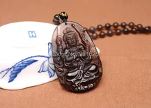 Natural único genuino hielo claro obsidiana tallada de buda GuanYin colgante suerte collar de la bendición colgantes joyería moda