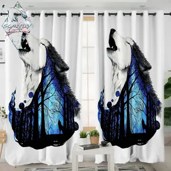 

Missing You by Scandy Girl Curtain for Living Room Howling Wolf Blackout Curtains Forest Art Print Window Drapes 1 piece