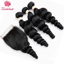 Beau Hair Loose Wave Paquetes de Cabello Humano con Cierre Tres / Medio / Parte Libre 3Pcs Extensiones de Cabello de Malasia con Cierre No Remy Beau Hair Loose Wave Paquetes de Cabello Humano con Cierre Tres / Medio / Parte Libre 3Pcs Extensiones de Cabello de Malasia con Cierre No Remy