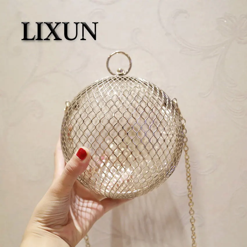 

LIXUN Metal Mesh Design Women Circular Evening Clutches Bags Ring Party Minaudiere Handbags Purse Ladies Crossbody Bags Bolsa