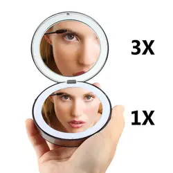 Портативсветодио дный ное светодиодное освещенное зеркало для макияжа компактное женское карманное зеркало косметическое ручное зеркало