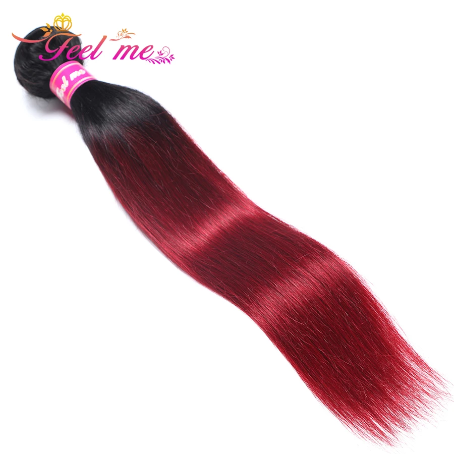 Feel Me Hair Straight Malaysian Hair Bundles Ombre Human Hair Extensions 1b/burgundy 3 Bundles red Hair Weave Non-remy