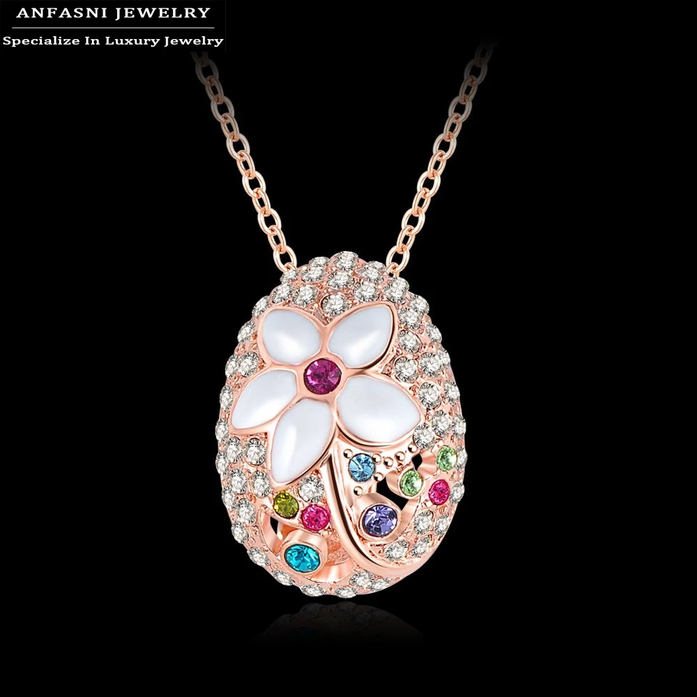 ANFASNI Summer Hotting Sale Enamel Necklace&Pendants Rose Gold Plt Flower Fingernail Shape ...