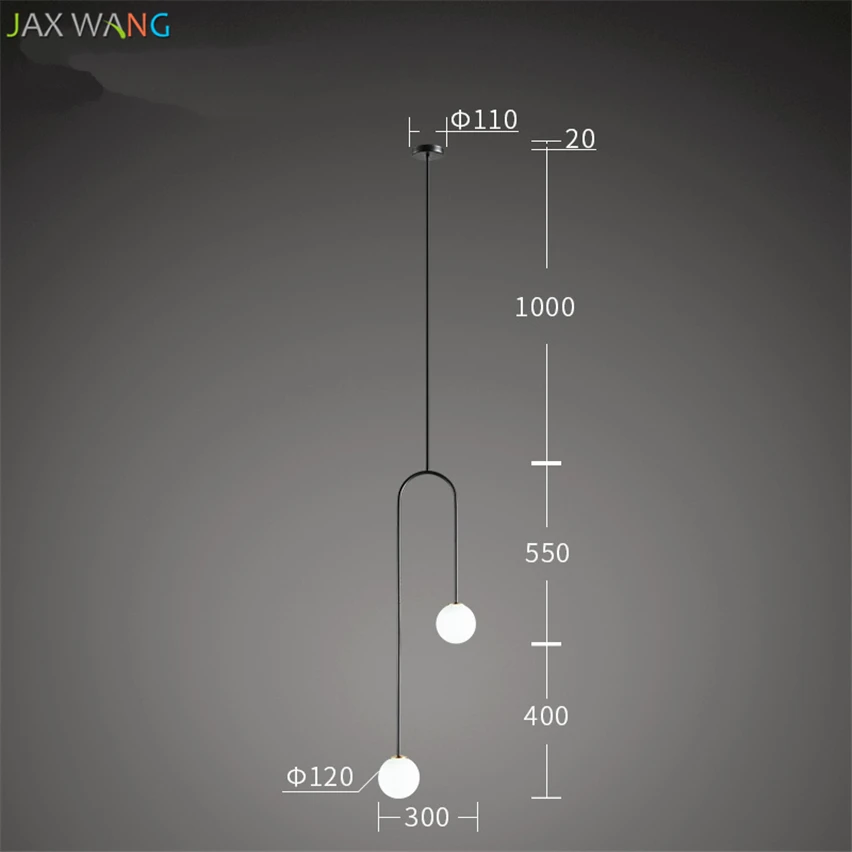 Подвесные светильники в скандинавском стиле для спальни, u-образные подвесные светильники, современные светильники для столовой, гостиной, бара, светодиодные стеклянные шары, теплые светильники - Цвет корпуса: black
