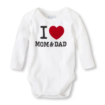 

Loozykit Newborn Infant White Cute I MOM & DAD Long Sleeve Unisex Boy Girls Bodysuit Baby Clothing Leotard Body Tops
