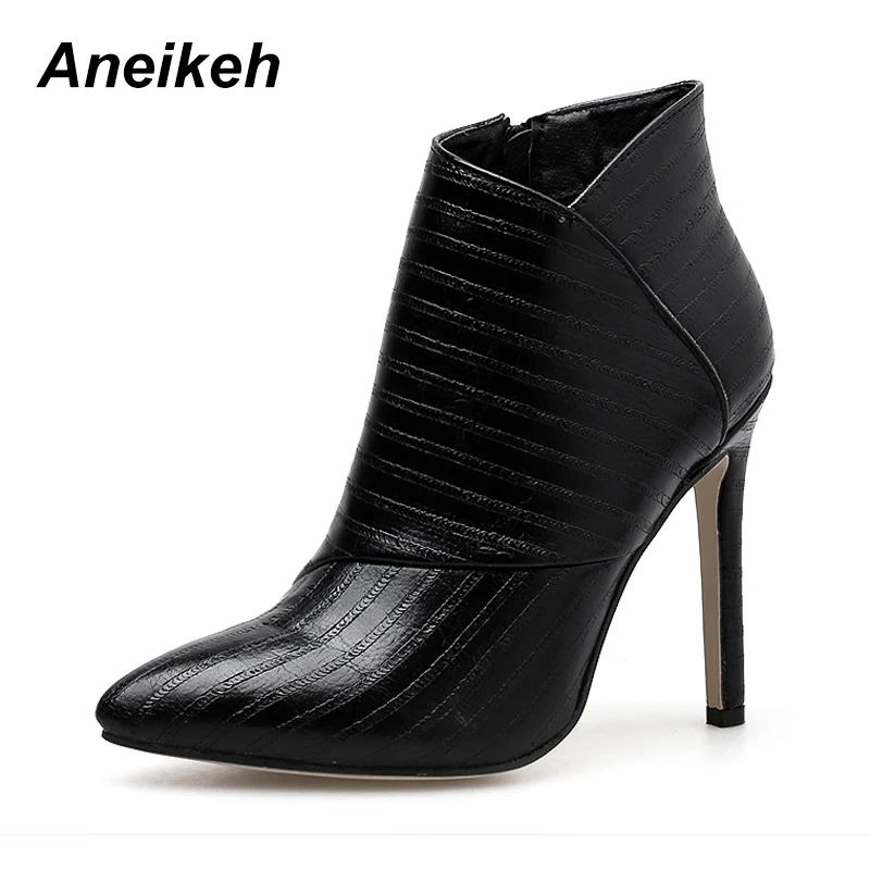 

Aneikeh Sexy High Heels Ankle Boots For Women Boots Winter Autumn Chelsea Short Boots Microfiber Pointed Toe Thin High Heels