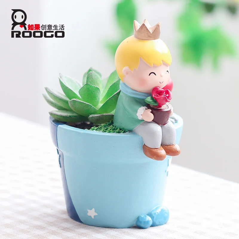 

Roogo Boy Flower Pot Mini Succulent Pot Modern Plant Pot Blue Garden Cactus Pots Home Decor Balcony Decorations Planter Gift