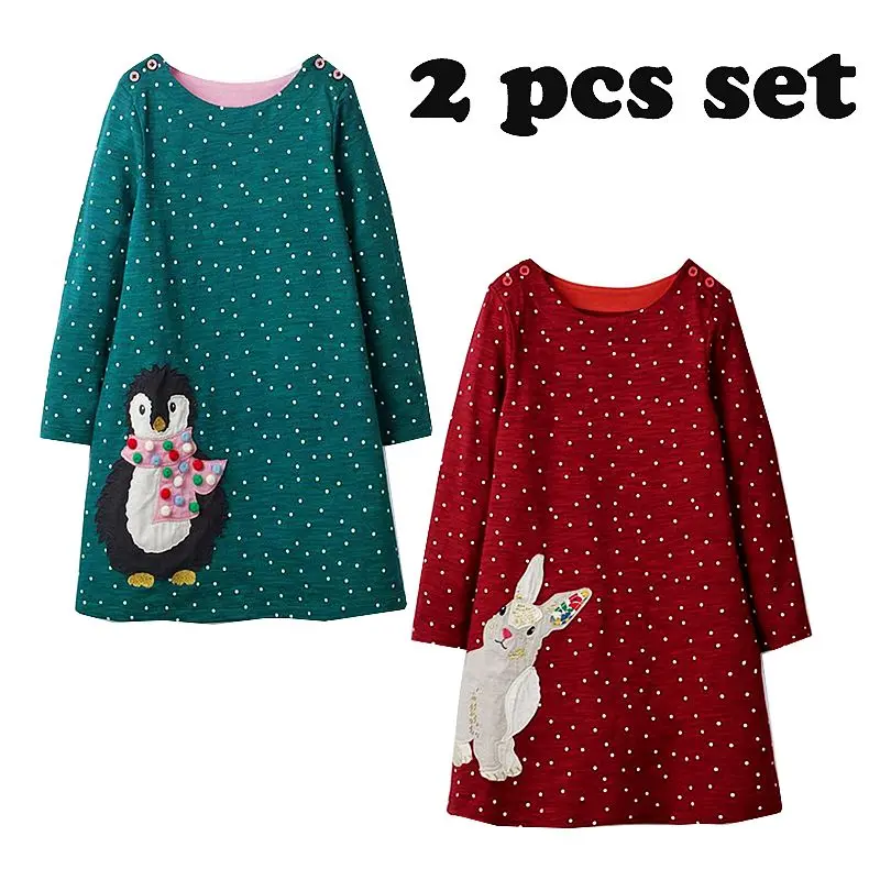 

2PCS Girls Dress with Animal Applique Baby Girl Clothes Long Sleeve Princess Dress Children Unicorn Party Kids Dresses for Girls