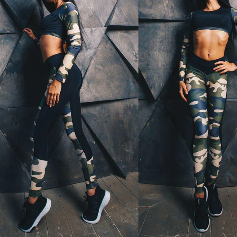 

2018 Women tracksuit pants Set Sexy Camo 2 piece set top and pants womens casual suits fitness tracksuit outfits clothings