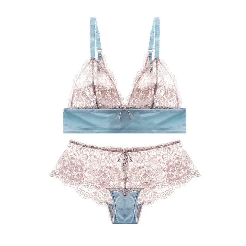 

Sexy bralette ultrathin full lace underwear women lingerie transparent bras and panties sleep wire free ladies bra set A-D 70-85