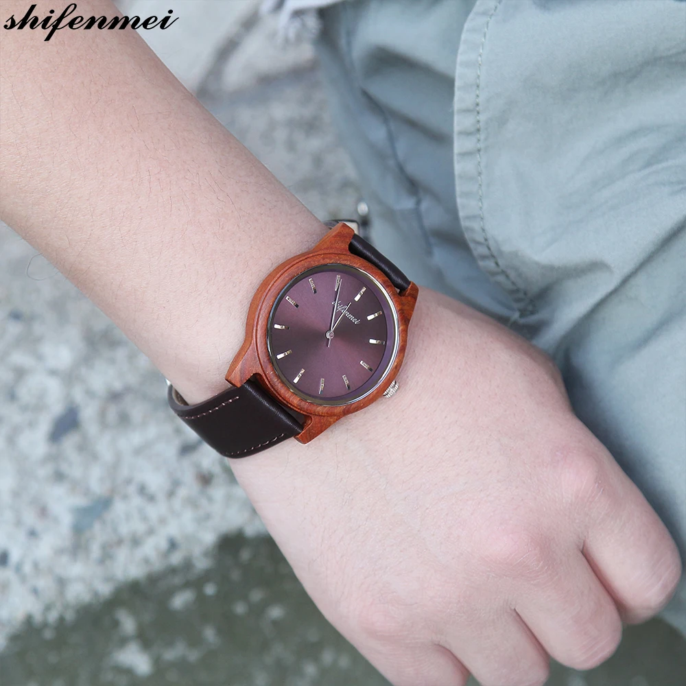 high quality wooden case quartz watch for men unisex fashion wristwatches women ladies casual watches drop shipping genuine leather strap Luminous hands (2)