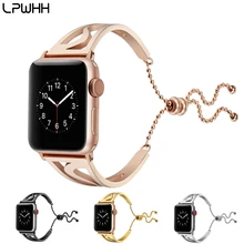 LPWHH Stainless Steel For Apple Watch Band 38mm 42mm Elegant S Type Wristwatch Band 20mm Gold Rose Black Silver Beading Bracelet