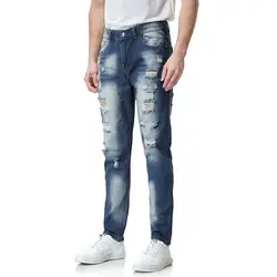 Джинсы мужские вымытые 2018 Синие рваные джинсы разрушенные Прямые рваные джинсовые брюки уличная плюс размер 29-40