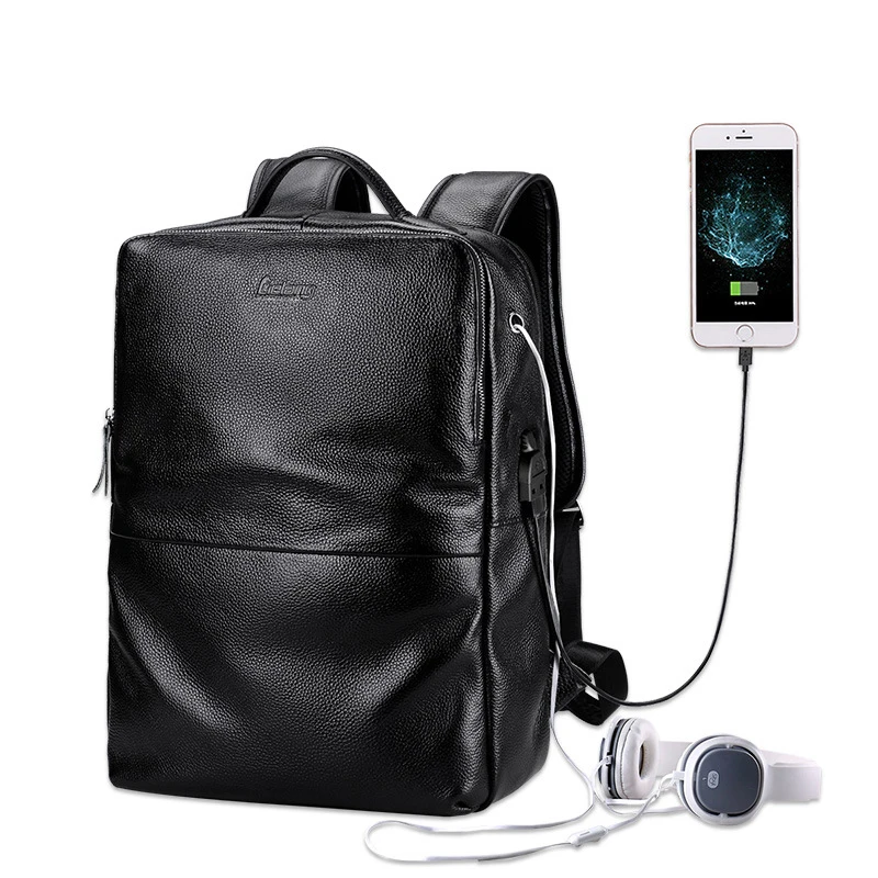

100% Genuine Leather Men Backpacks Fashion Real Natural Leather Student Backpack Boy Luxury Business Laptop School Bag New Brand