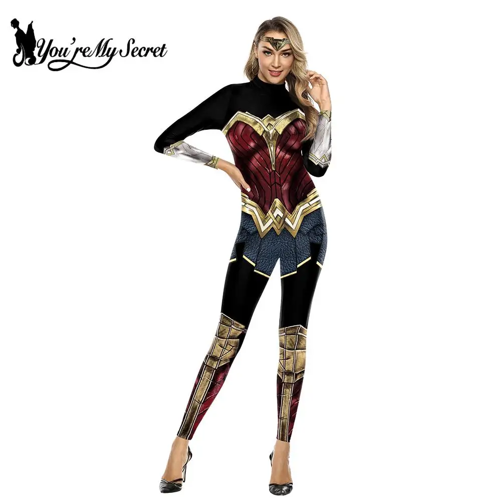 

[You're My Secret] 2019 Wonder Woman Cosplay Costume Justice League Catsuit Diana Princess Outfit Bodysuits 3D Printed Jumpsuit