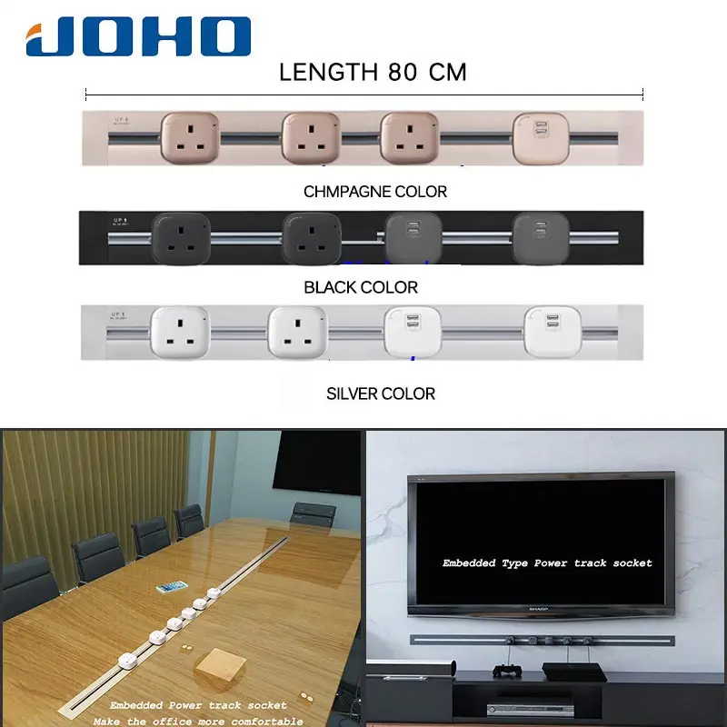 

JOHO Hot Aluminum Alloy 8000W 80CM Usb Wall Socket Tomada Electric 2 USB Ports Office Meeting Room Living Room