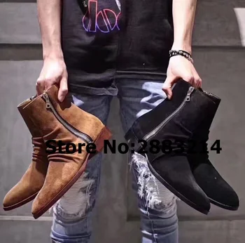 

Suede Square Low Heels Round Toe Top Quality Side Zipper Man Ankle Boots Italy Designed Male Chelsea Boots Spring Autumn Shoes