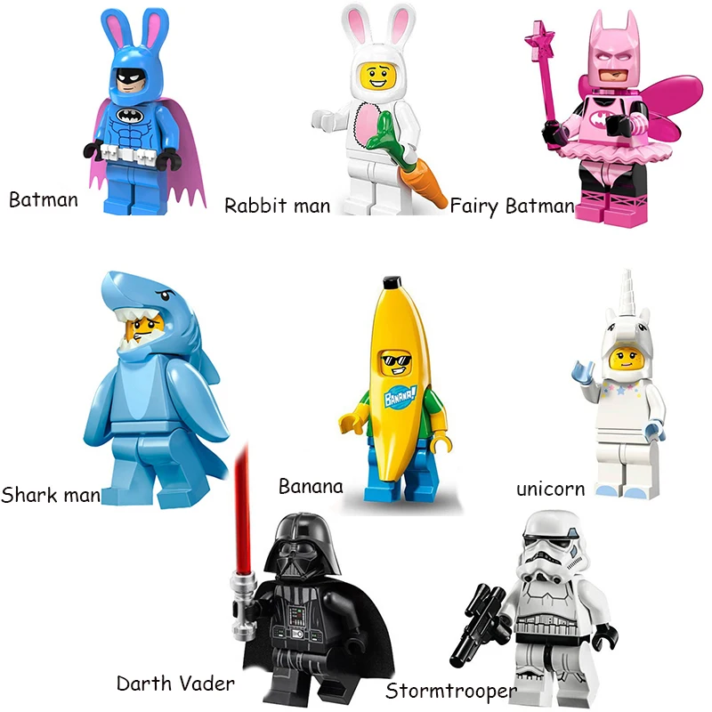

New Legoings Easter Series Rabbit Batman Shark man Darth Vader Star Wars SpongeBob Figures Building Blocks Toys For Children
