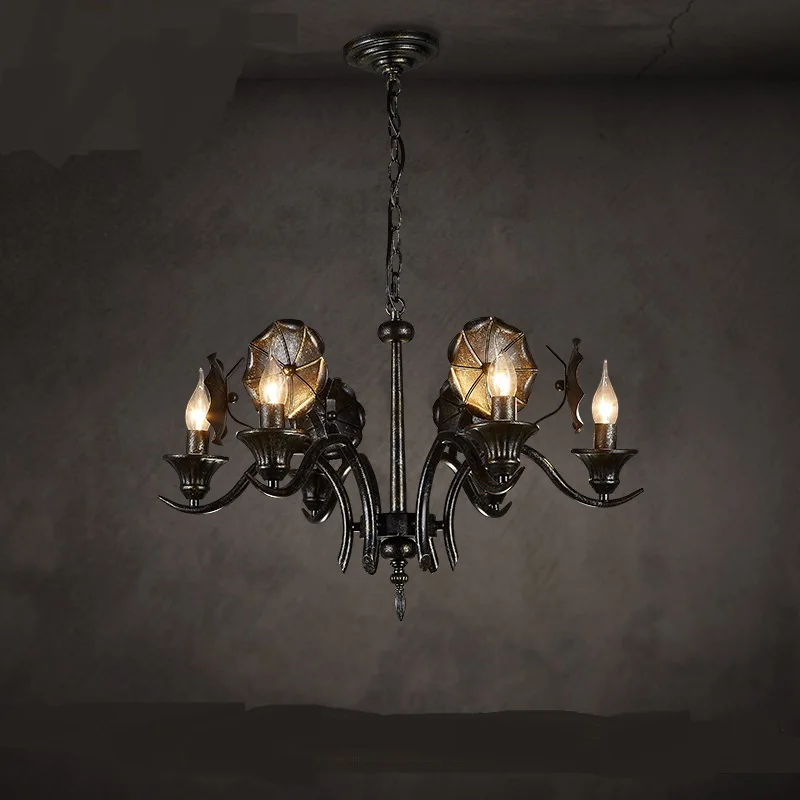 Internet cafe restaurant bar shaped wind industry living room lamps loft six art candle Cafe Iron Chandelier