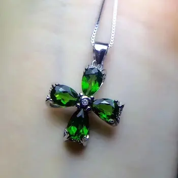

Fidelity natural 4*6mm diopside pendants s925 sterling silver fine jewelry gift for women party natural green gemstone
