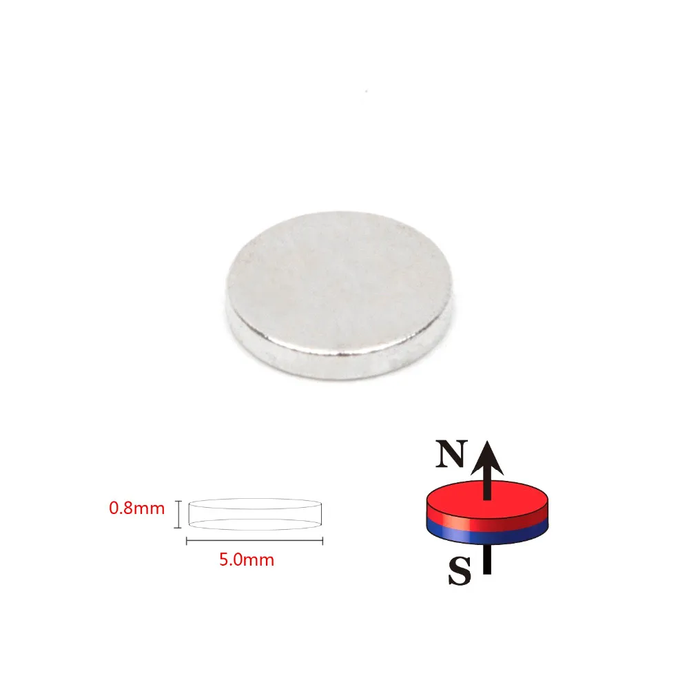 50 шт. диаметр 5 мм x 0,8 мм круглая форма N52 магнит редкоземельный NdFeB Неодимовый мощный постоянный магнит акустический динамик