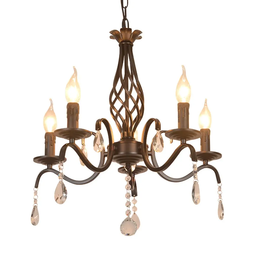 

Mediterranean Living Room Crystal Chandeliers Luxury Royal Painted Metal Romantic Dining Room Bedroom Chain Chandeliers