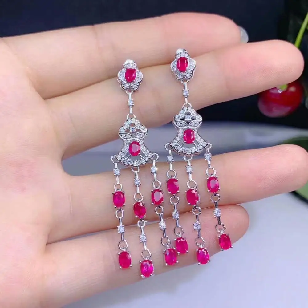 

shilovem 925 sterling silver real Natural Ruby Stud Earrings fine Jewelry trendy women party gift new de0404889agh