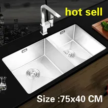 Квартира 304 из нержавеющей долговечной стали кухня ручная раковина двойной паз Лидер продаж 75x40 см