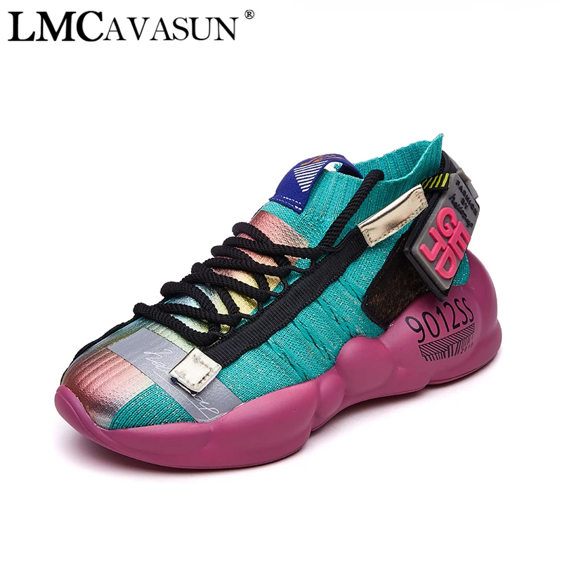 

LMCAVASUN New Mixed Color Breathable Elastic Socks Shoes Muffin Bottom Horse Hair Casual Dad Shoes Fashion Lace-up women Shoes