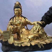 RHS0229 Бронзовый 24 К Золото Gild Буддизм свободы авалокитешвара Гуаньинь Статуя богини