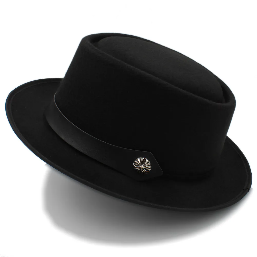 Шляпа для папы со свининой мужчин и женщин шерсть осенняя плоская Fedora шляпа