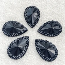 6pcs 19*29mm Big Strass black Drop Shape Resin Gems Flat Back For crystal Crafts Scrapbooking DIY Clothes Shoes decoration-Z041