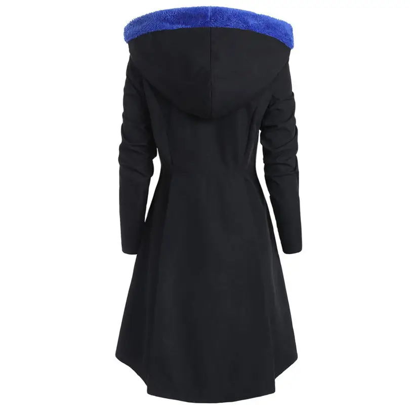 New Women fashion Plus Size Asymmetric Keep Warm Fleece Hooded Single Breasted Long Drap Buttons Coat #4F10 (13)