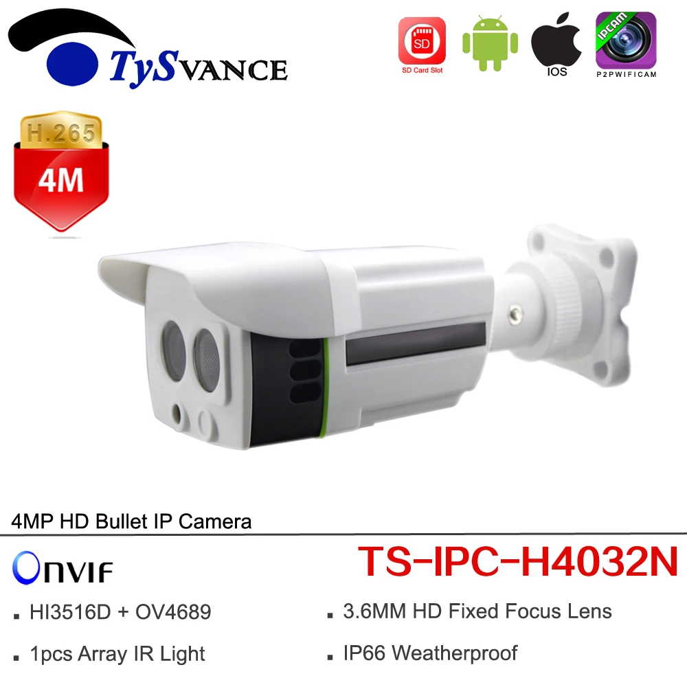 

new HD 4MP Bullet IP Camera 4.0MP Home CCTV Security Surveillance Camera Outdoor Waterproof IP66 ONVIF IR Network 4MegaPixel P2P