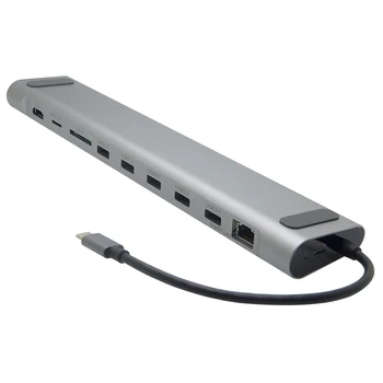 

12 in 1 USB 3.1 USB -C Type C Hub to 4K HDMI VGA RJ45 Lan Adapter 5 USB 3.0 SD TF Card Reader Type C PD Charging Adapter Hub