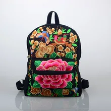 Chinese National Style Embroidery Canvas Backpack Large Peony Flower Fashion Style