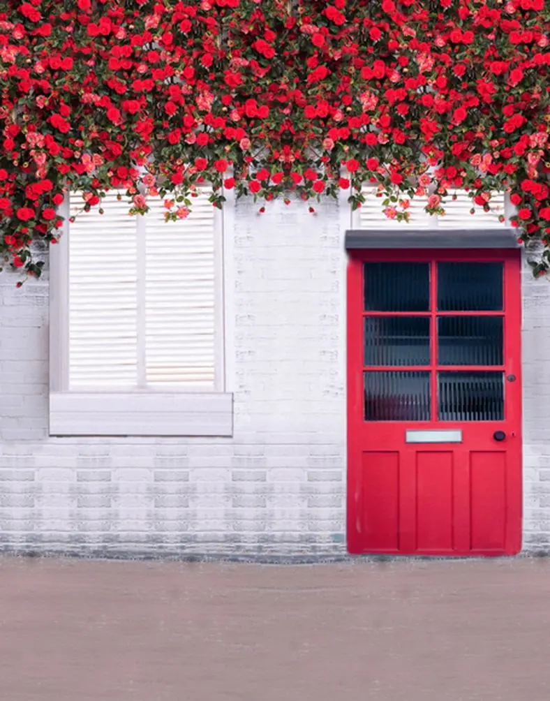 

5x7ft House Red Flowers Photography Backdrops Photo Props Studio Background