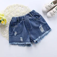 Новые шорты для девочек повседневные джинсовые шорты с дырками для маленьких детей, джинсовые штаны Одежда для девочек модные джинсовые шорты для детей 6, 8, 10, 12 лет