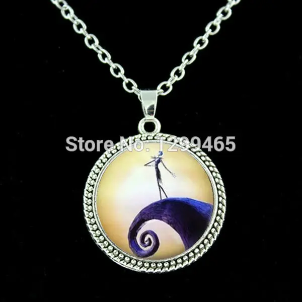 

Nightmare Before Christmas Antique Silver/Bronze plated necklace Jack Skellington Art Pture lass cabochon Jewelry N 407