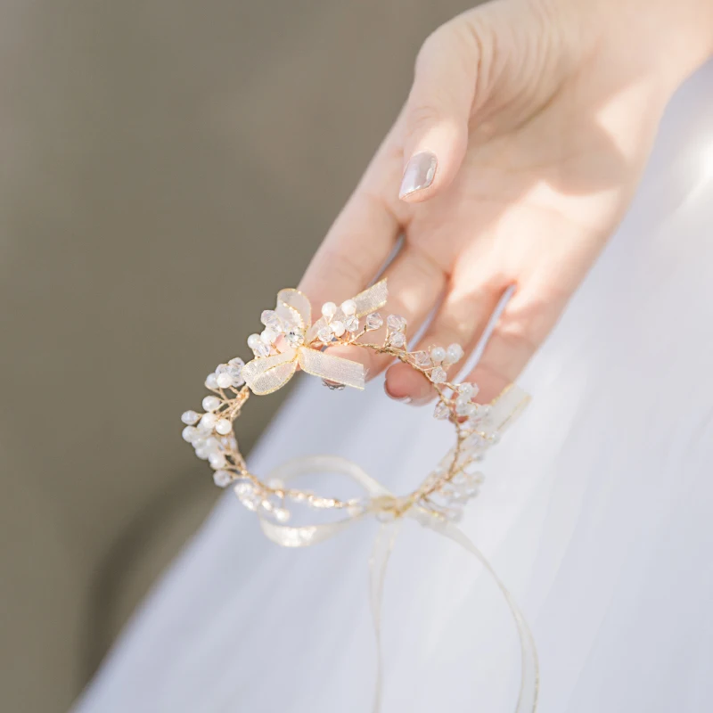 

Rosebridalpark Handmade Rhinestone Crystal Bracelet Gold Wrist Ribbon Bangles Bridesmaid Wedding Bridal Party Accessories