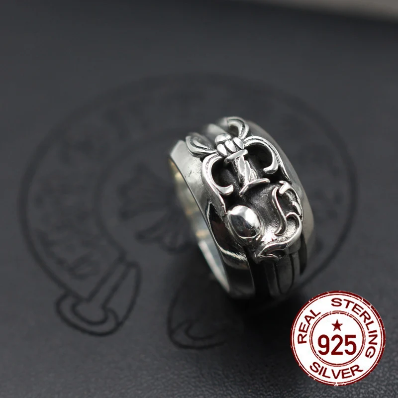 

S925 sterling silver men's ring retro personality saint heart-shaped couple fashion punk style ring jewelry send lover's gift
