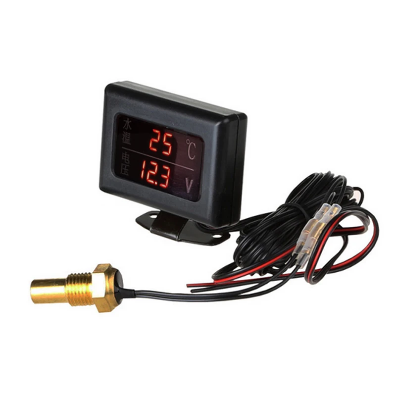 

10MM Water Temperature Sensor Digital Water Temperature + Voltmeter 2 in 1 Gauge for 12V/24V Car Universal
