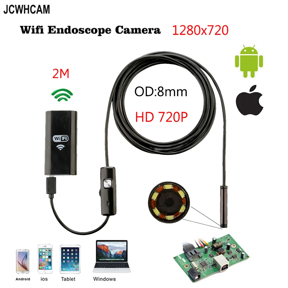 8mm Len 2MP HD 720P 2M 3.5M WIFI IOS Phone Endoscope Snake USB Camera Android Tablet PC Snake Pipe Inspection Borescope