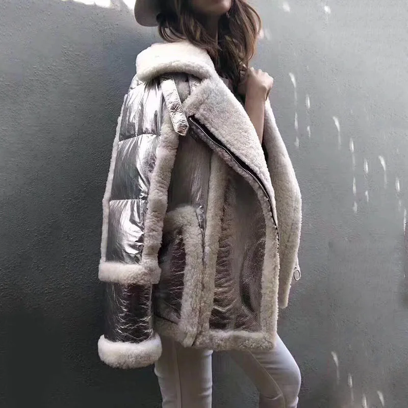 2018 new fashion silver color women real fur and leather coats genuine sheepskin and lamb sheep fur turn down collar outwear 2018 new fashion silver color women real fur and leather coats genuine sheepskin and lamb sheep fur turn down collar outwear