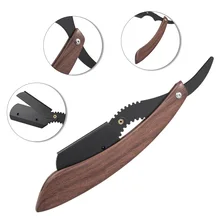 Бритва с прямым краем из нержавеющей стали, складной бритвенный нож, Парикмахерская бритва с деревянной ручкой для волос на лице, бровей, бороды, бритвенный инструмент