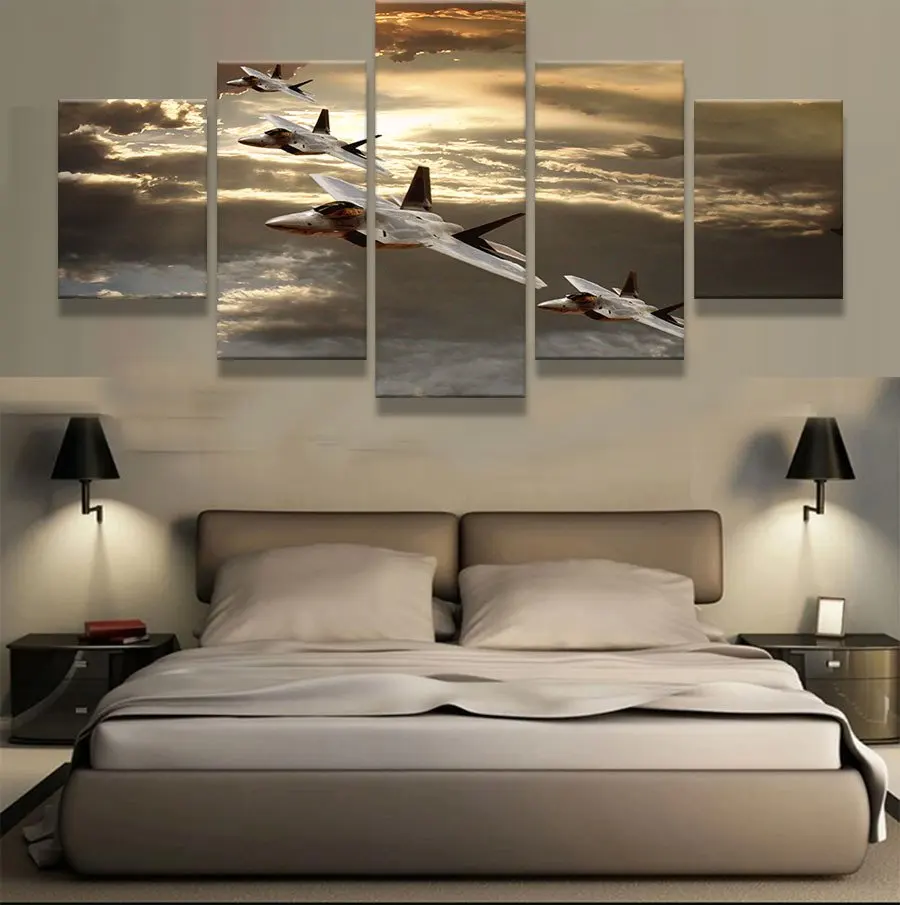 5 Pieces Canvas Printed Battleplane Painting Home Decor For Living Room Wall Art Artworks Picture Posters On | Дом и сад