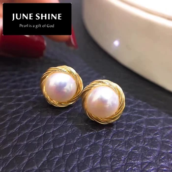 

ON SALE ! Freshwater Pearl Stud Earrings Real Natural Pearl Alloy plated 14K gold women wedding jewelry Christmas gift SE006